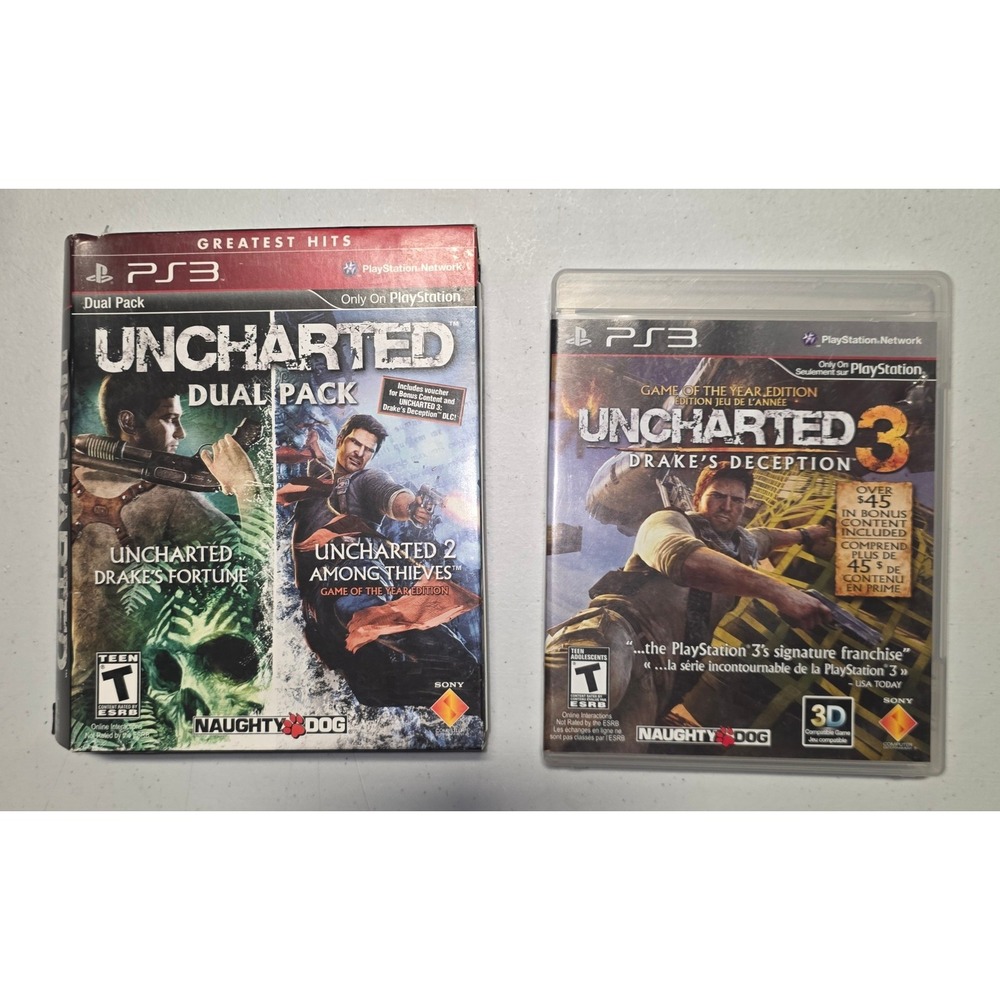 Uncharted Trilogy - PS3 - Incl. Dual Pack (w/ Box) + Uncharted 3 (Tested)